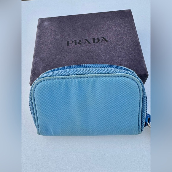 Prada Nylon Saffiano Zip Around key card holder Baby Blue with authenticity card - Picture 5 of 15